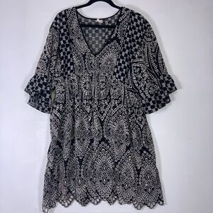ANTHROPOLOGIE Akemi Kin Brooke Embroidered Eyelet Black Kimono Dress Size 8 Boho